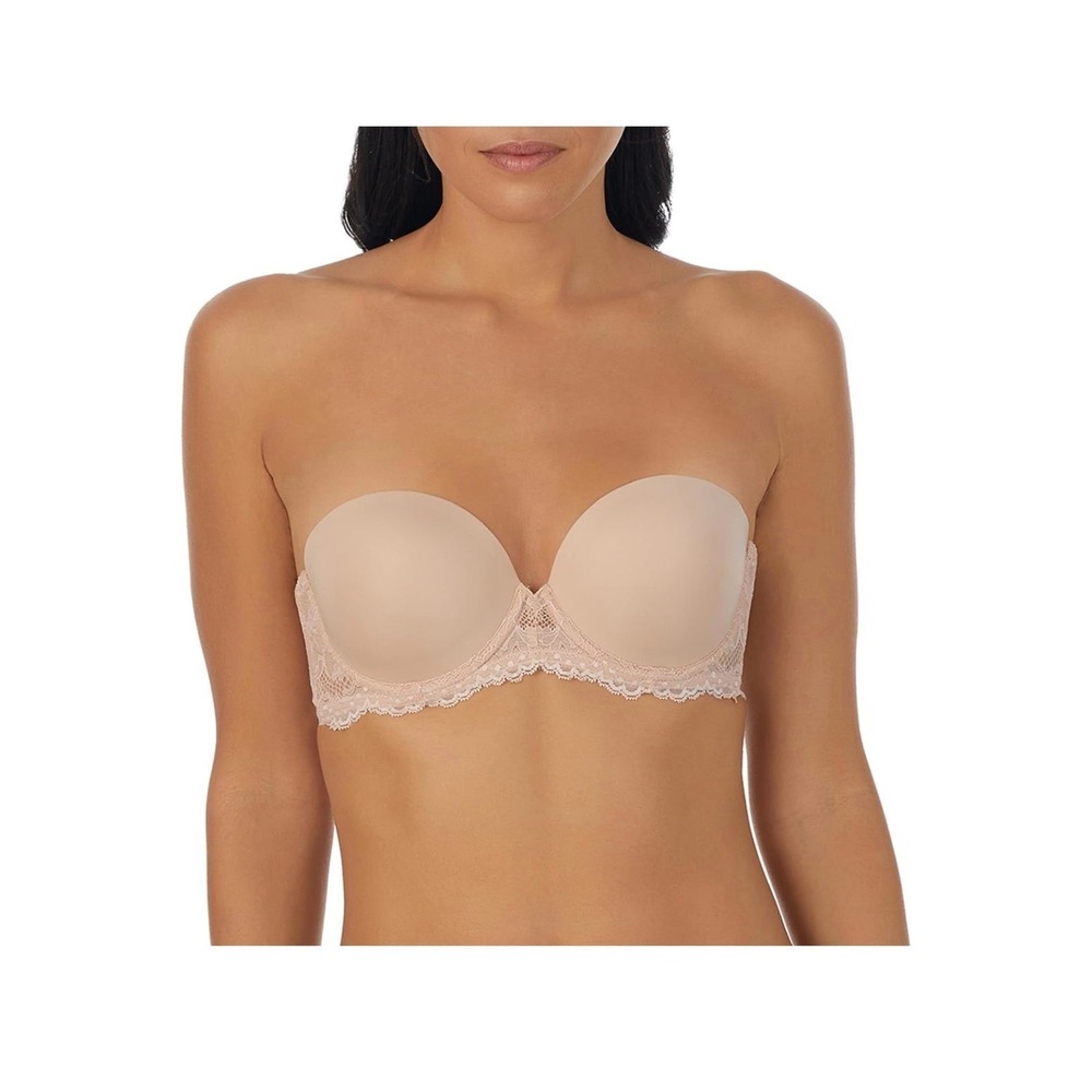 On Gossamer Beautifully Basic‎ Strapless Bra Nude Lace Underwire 32C Convertible
